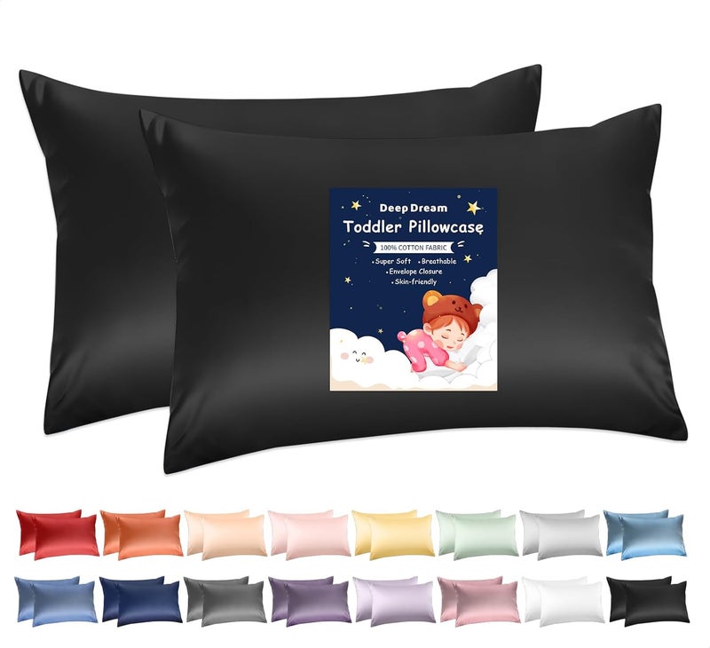 DEEPDREAM Toddler Pillowcases for 13x18 Pillow 2 Pack, 100% Cotton Travel Pillow Case Cover, 600 Thread Count Cotton Pillow Covers, Soft & Breathable Small Pillow Cases Envelope Closure, Black - Image 1